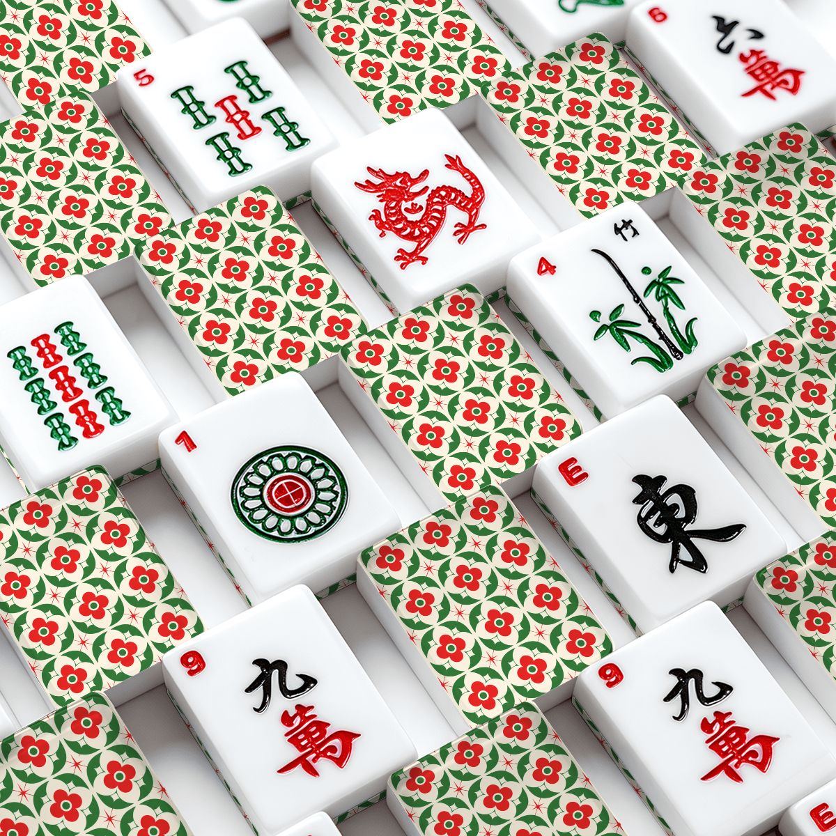 The Bloom - A - Rama Modern Red And Green American Mahjong Tiles - Splash of Color Co.