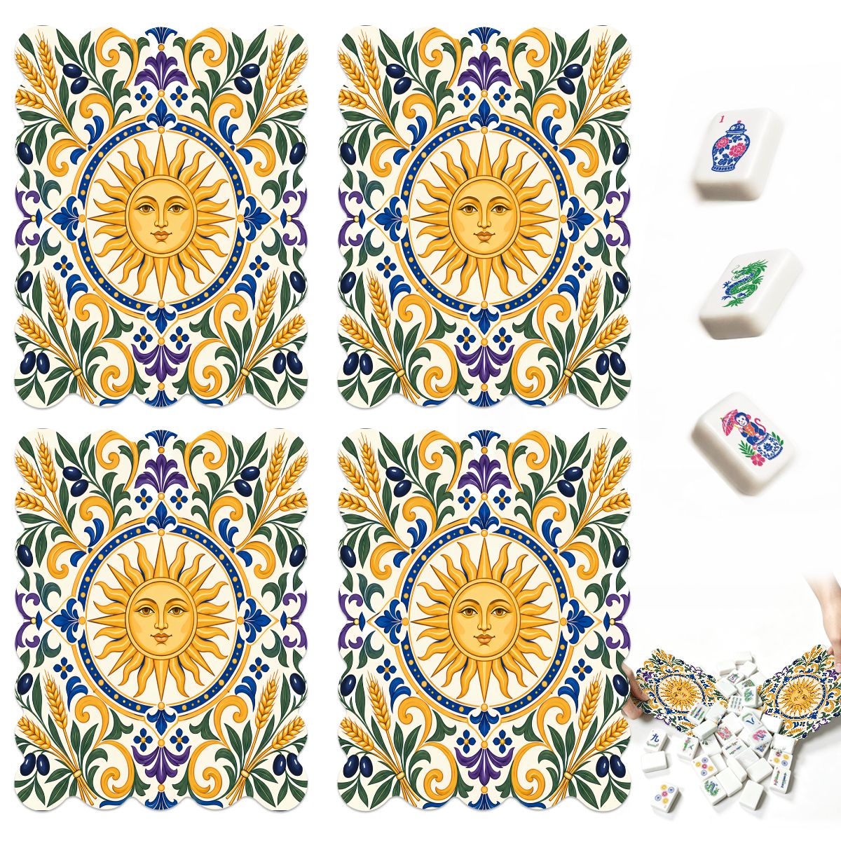 Under The Tuscan Sun Scalloped Mahjong Shuffler Cards Set of 4 - Splash Of Mahj And Color Co.