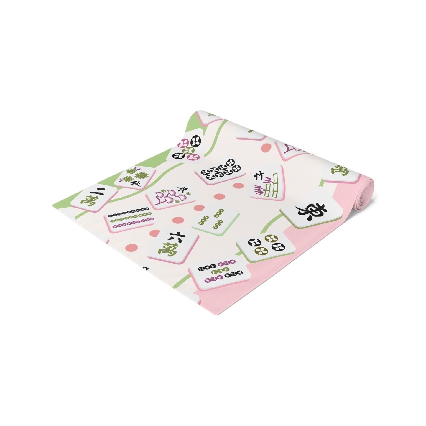 Mahjong Tiles Pattern Table Runner | Pink Green Mahjong Table Runner - Splash of Color Co.