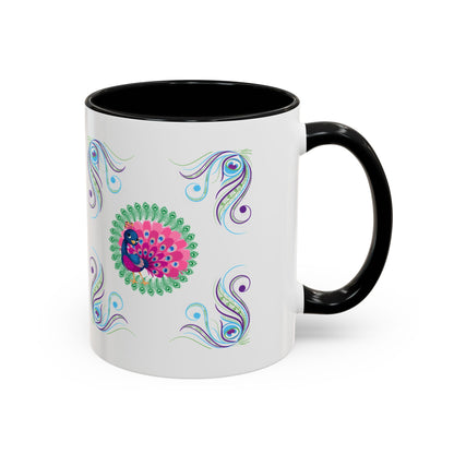 Preppy Peacock Whimsical Pink Green, Purple Coffee Mug - Splash of Color Co.
