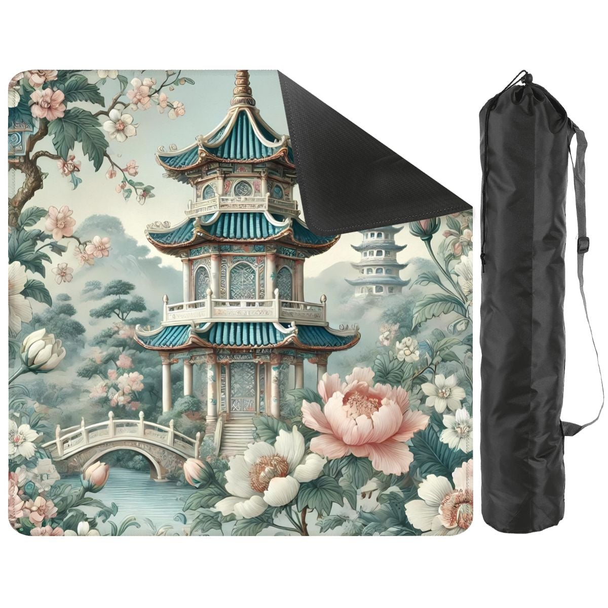 Asian Pagoda Gardens Chinoiserie Mahjong Mat - Splash of Color Co.