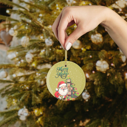 Merry Mahj Mahjong Christmas Nostalgic Santa Mahj Whimsical Tile Tree Holiday Ornament