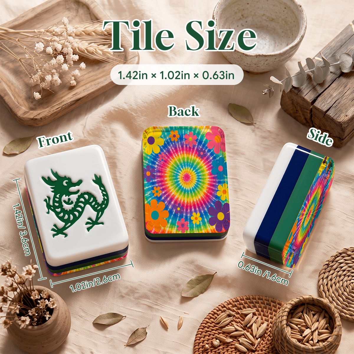 Psychedelic Tie-Dye 4-Layer American Mahjong Tiles – Blue & Green with Carry Case - Splash Of Mahj And Color Co.