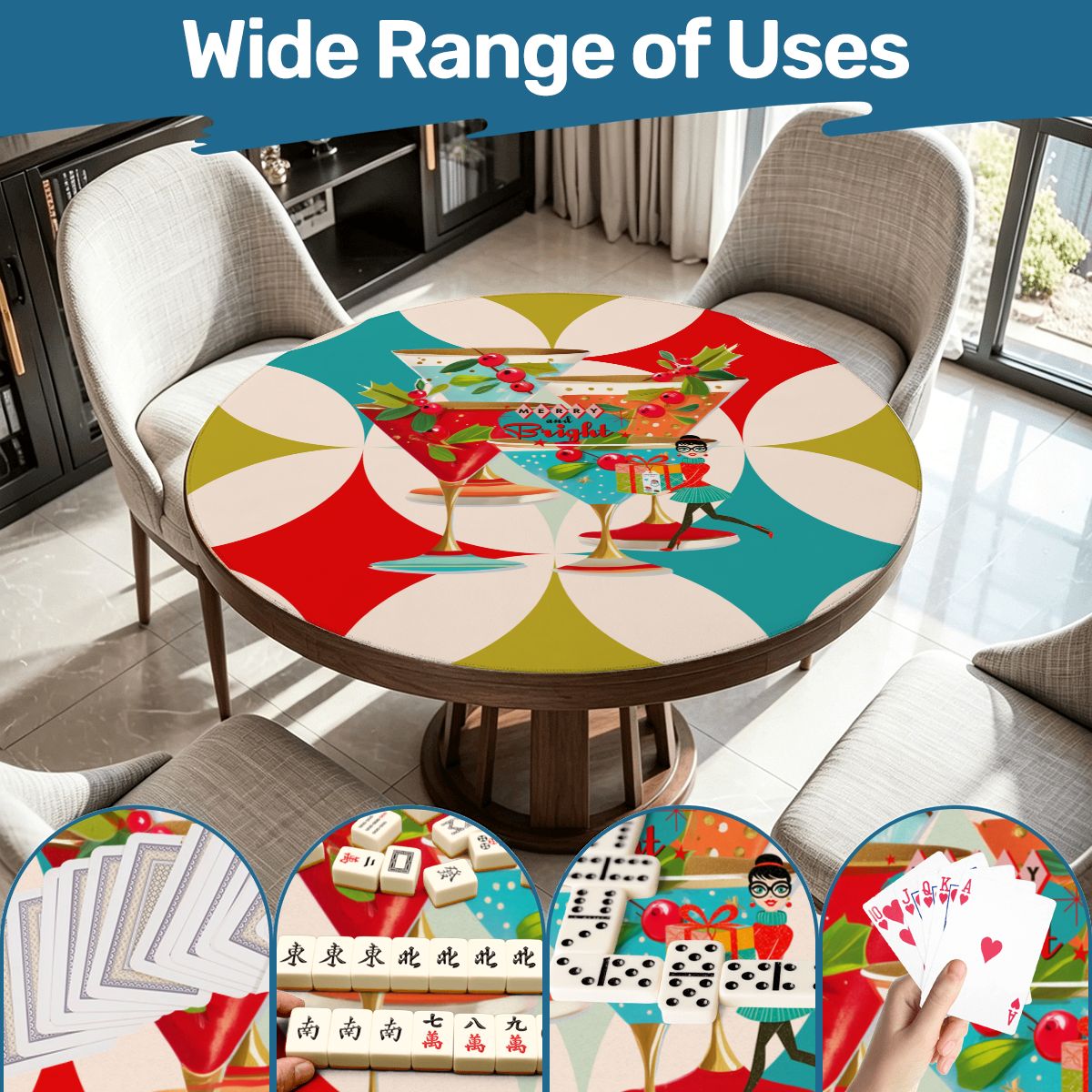 Mod Berry And Bright Christmas Round Mahjong Mat