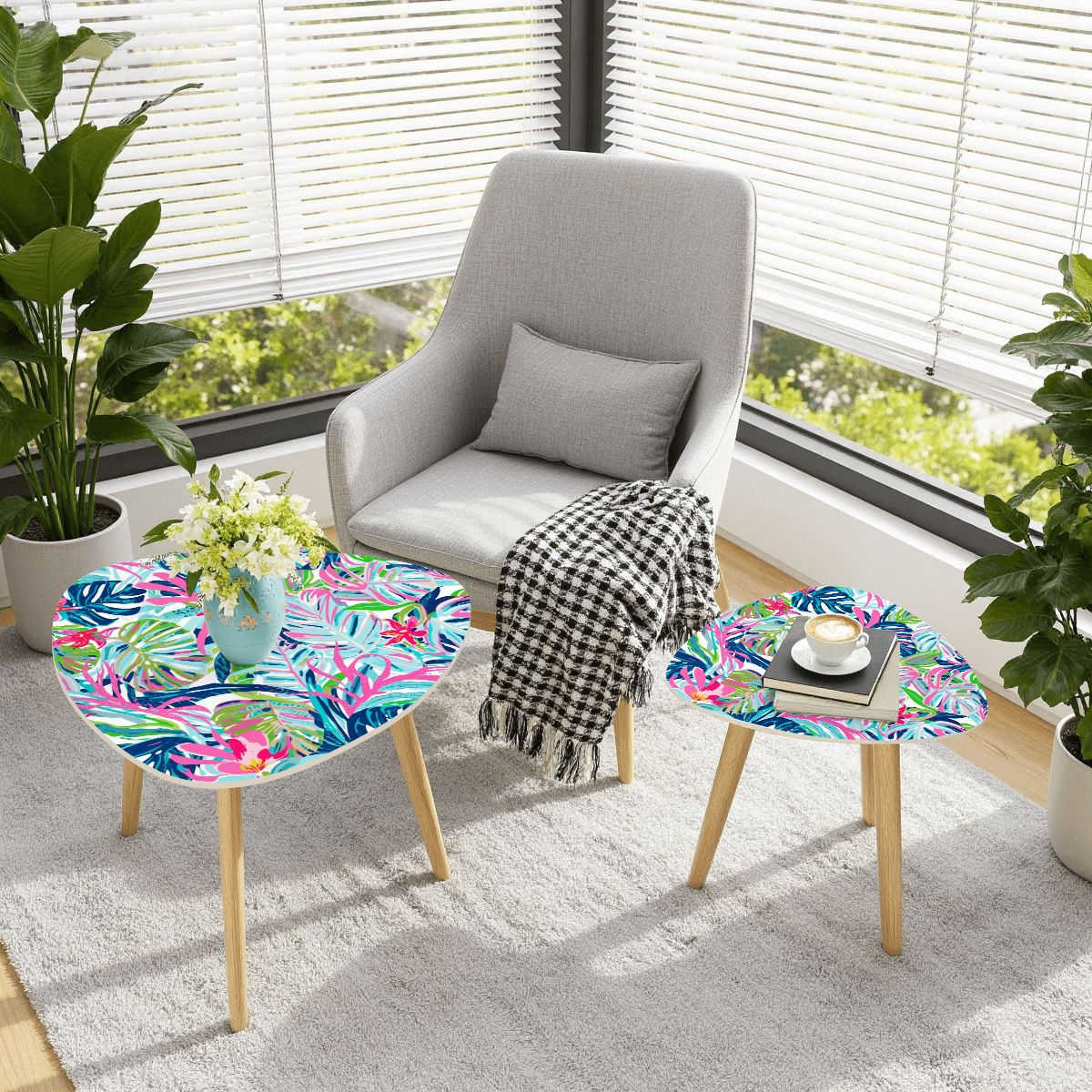Palm Beach Florida Worth Ave. Tropical Watercolor Modern Nesting Tables - Splash of Color Co.