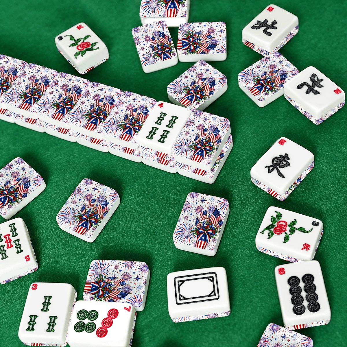 Starburst Americana Red White And Blue Patriotic American Mahjong Tiles And Carry Case - Splash Of Mahj And Color Co.