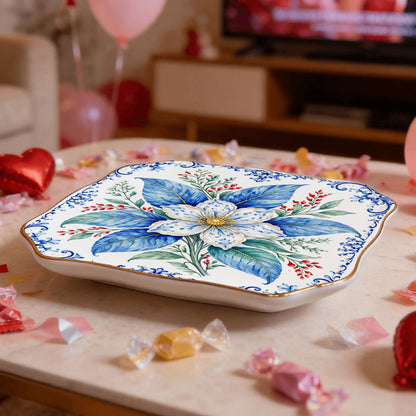 Tobacco Leaf Winterberry Scalloped Ceramic Mahjong Dice Tray