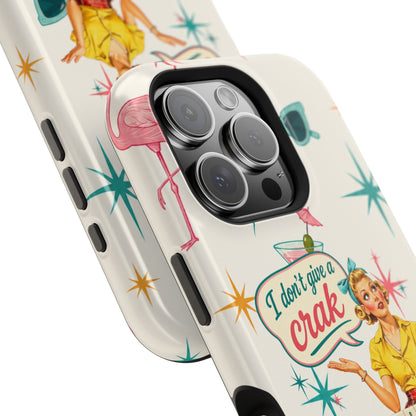 Funny Mahjong Tropical Flamingo Phone Case — “I Don’t Give a Crak” Magnetic Impact-Resistant Case