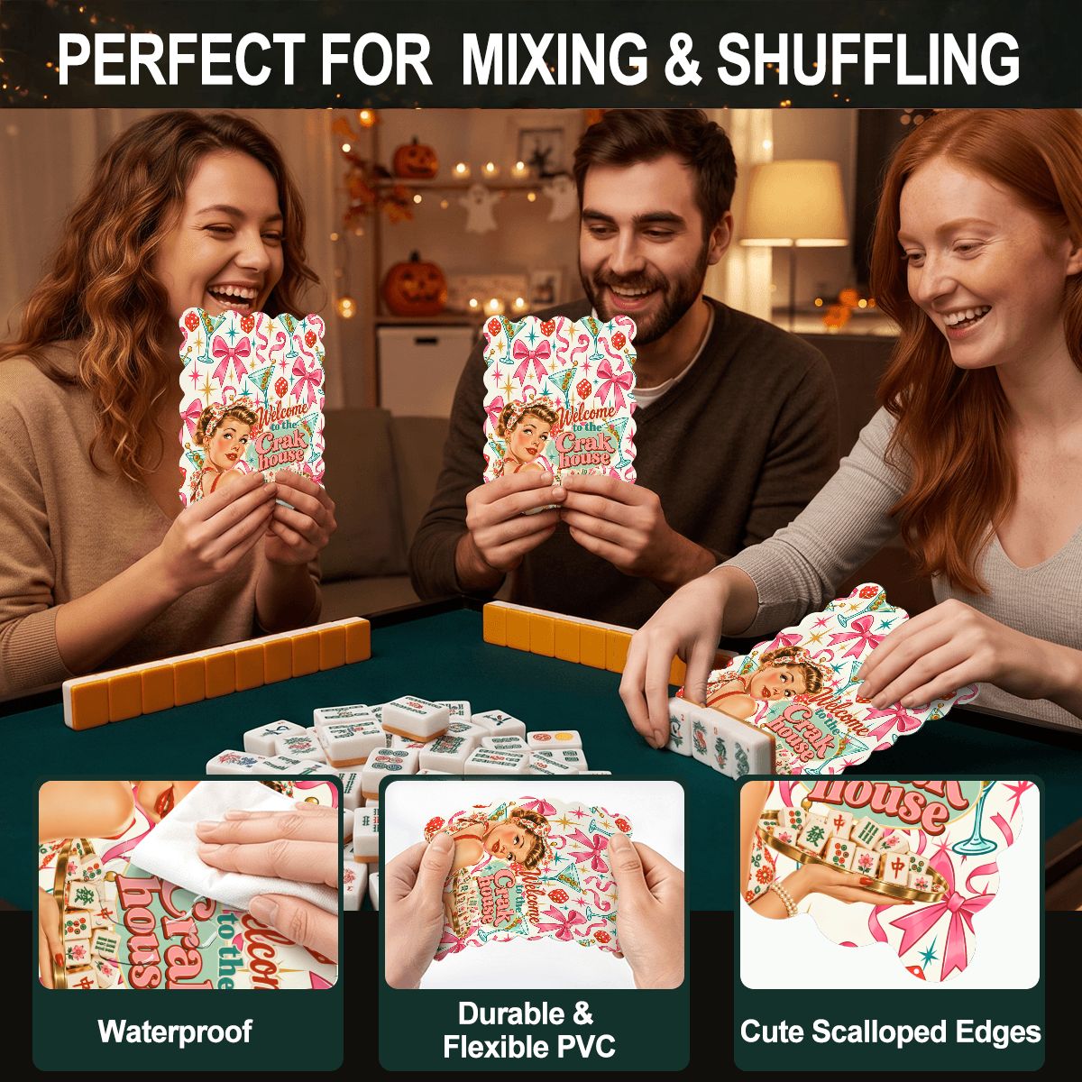 Funny Mahjong Welcome To The Crak House Nostalgic Scalloped Mahjong Shuffler Cards  Set of 4