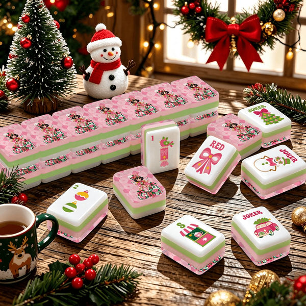 Mahjie The Mascot NutcrackerPreppy Pink Christmas Mahjong Tiles And Carry Case