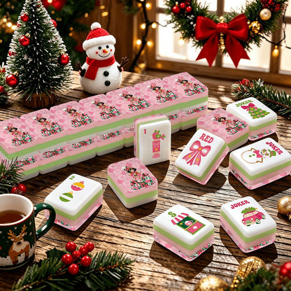 Mahjie The Mascot NutcrackerPreppy Pink Christmas Mahjong Tiles And Carry Case