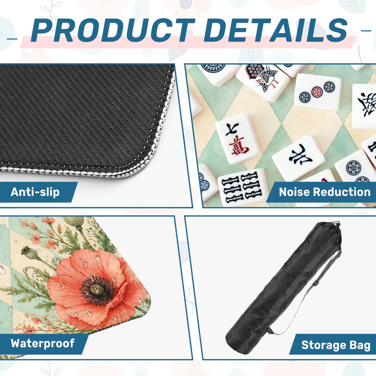 Harlequin Romance Summer Poppy Mahjong Mat - Splash Of Mahj And Color Co.