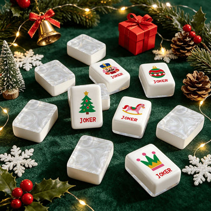 Mother Of Pearl Traditional Playful Workshop Christmas Mahjong Tiles And Carry Case