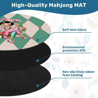 Mahjie The Mascot Harlequin Designed Round Mahjong Mat - Splash Of Mahj And Color Co.