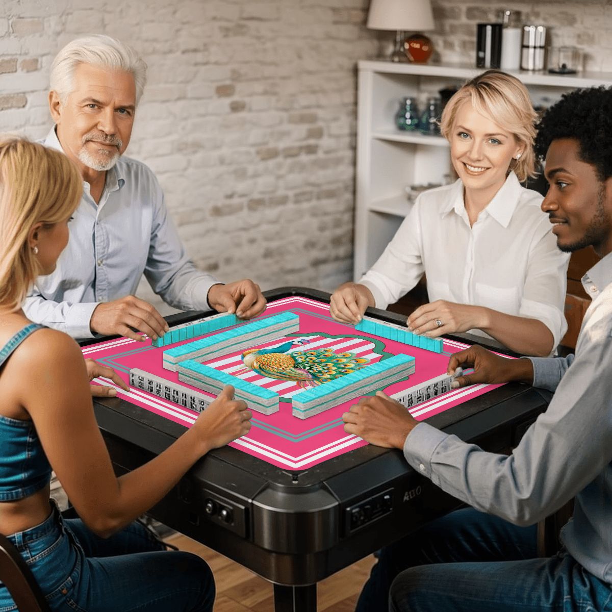 Pretty As A Peacock Hot Pink Mahjong Mat - Splash of Color Co.