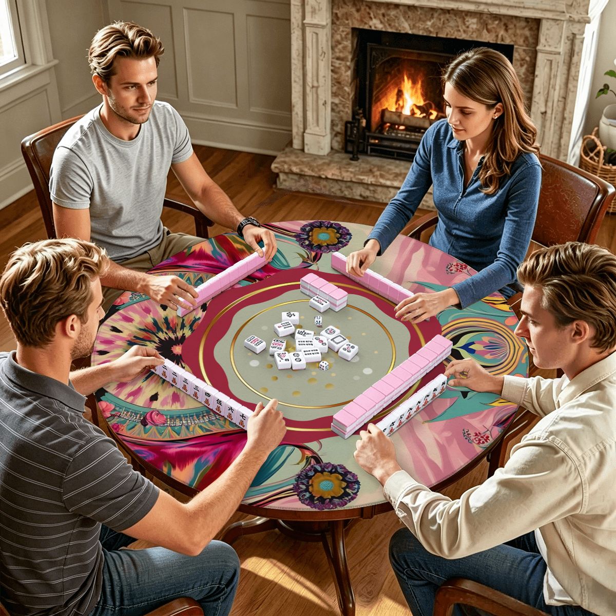 Bejeweled Boho Watercolor Round Mahjong Mat - Splash Of Mahj And Color Co.