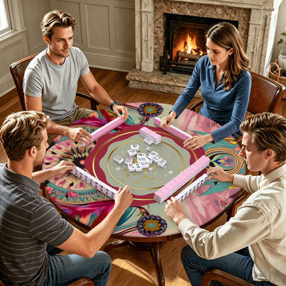 Bejeweled Boho Watercolor Round Mahjong Mat - Splash Of Mahj And Color Co.