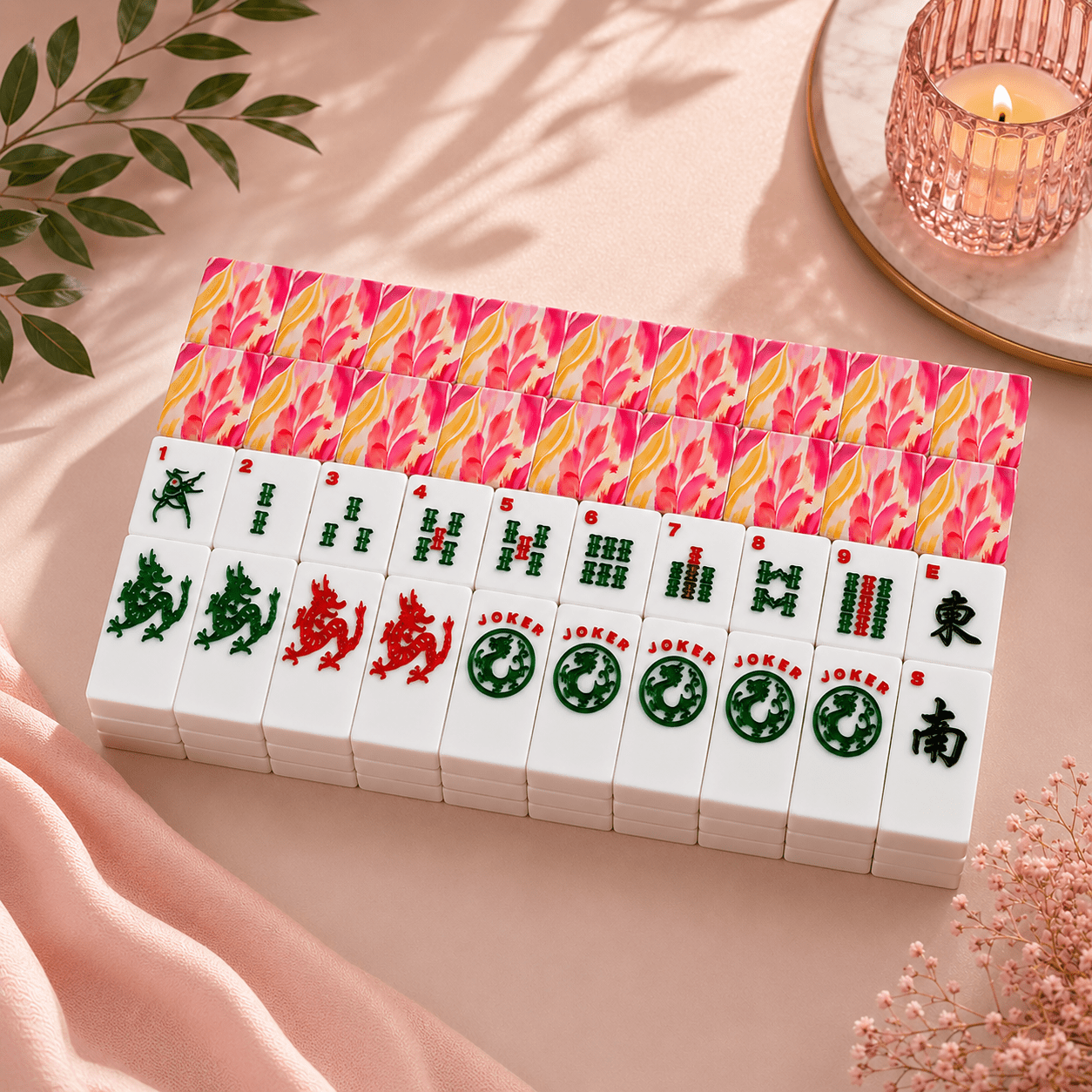 Summer Sorbet Brush Stroked Pink, Yellow American Mahjong Tiles And Carry Case - Splash Of Mahj And Color Co.