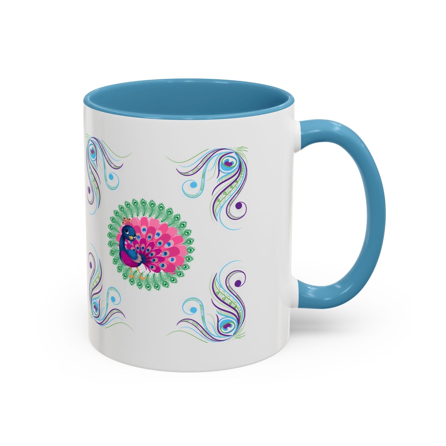 Preppy Peacock Whimsical Pink Green, Purple Coffee Mug - Splash of Color Co.