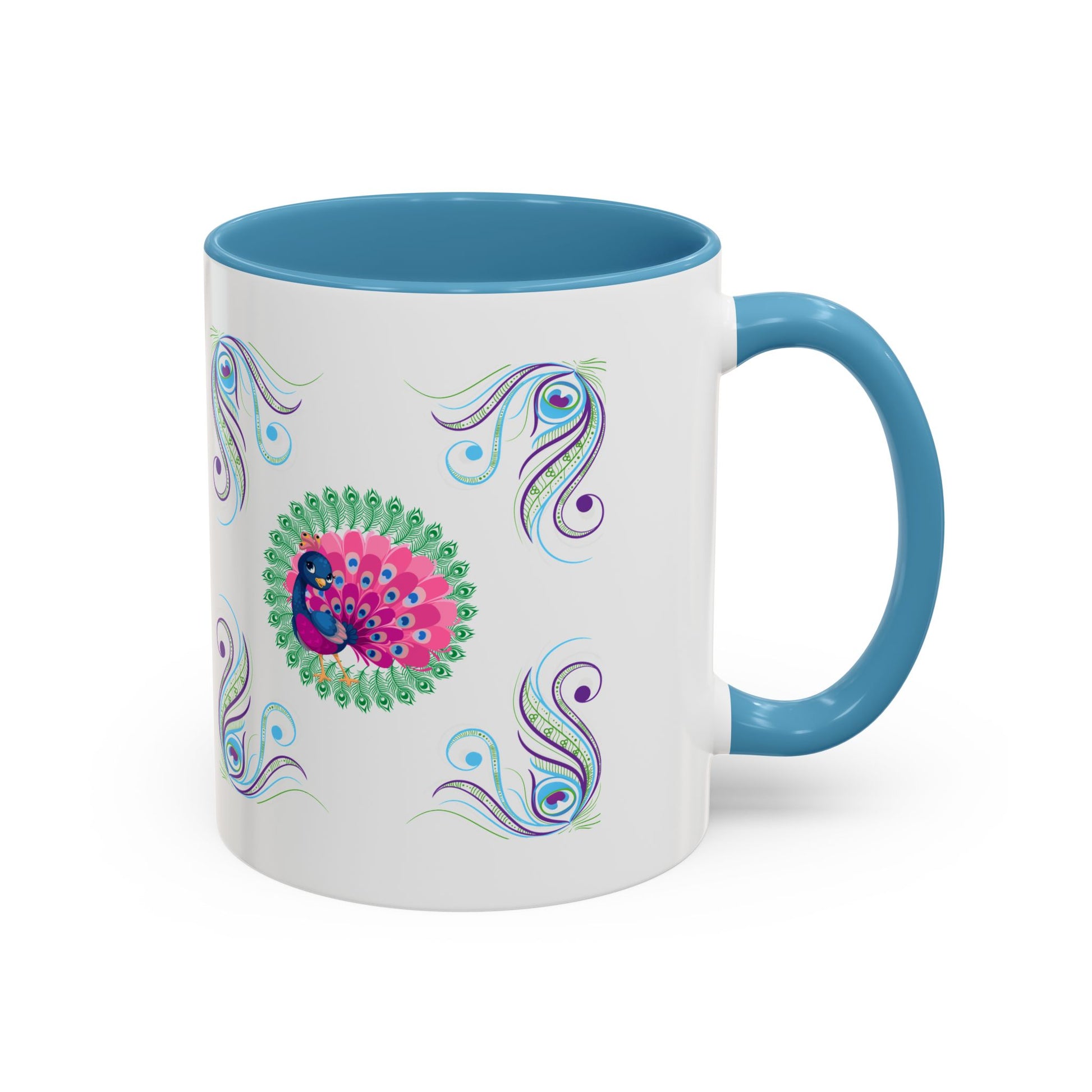 Preppy Peacock Whimsical Pink Green, Purple Coffee Mug - Splash of Color Co.