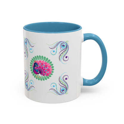 Preppy Peacock Whimsical Pink Green, Purple Coffee Mug - Splash of Color Co.
