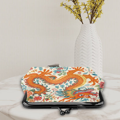 Majestic Dragon Floral Women's Leather Kiss Lock Coin Purse - Splash of Color Co.