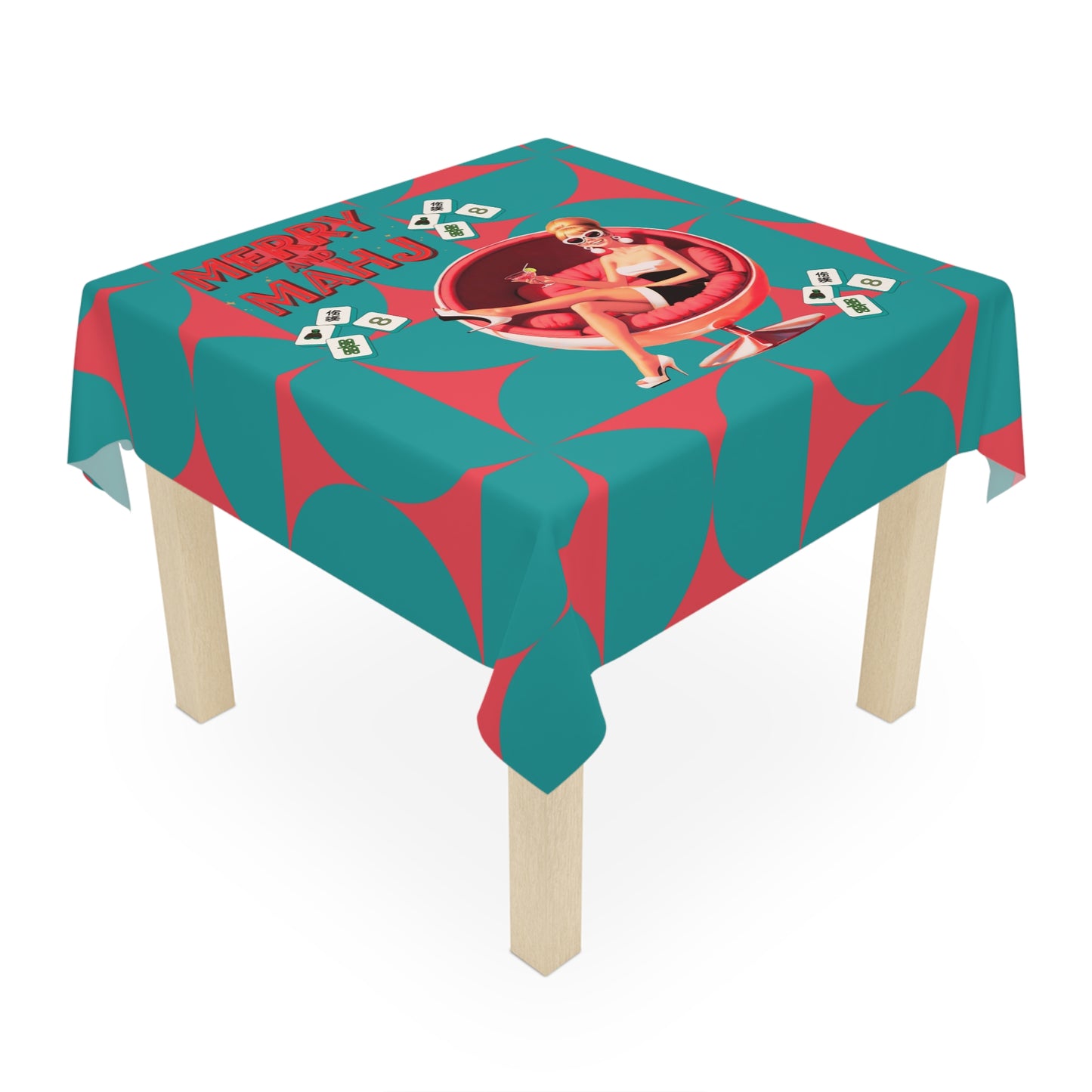 Mahjong Christmas Tablecloth Fashionable Nostalgic  Holiday Tablecloth: Merry and Mahj