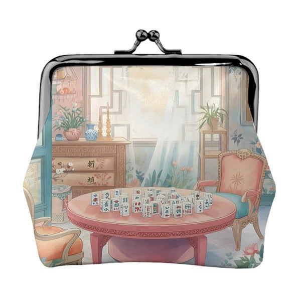 Mahjong Tea Room Garden Women's Leather Kiss Lock Coin Purse - Splash of Color Co.
