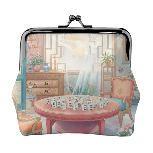 Mahjong Tea Room Garden Women's Leather Kiss Lock Coin Purse - Splash of Color Co.