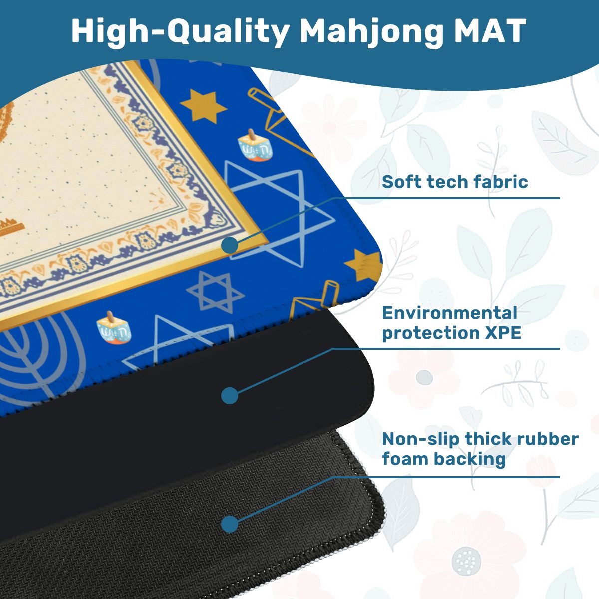 Hanukkah Mahjong Mat With Menorah And Dreidels - Splash of Color Co.