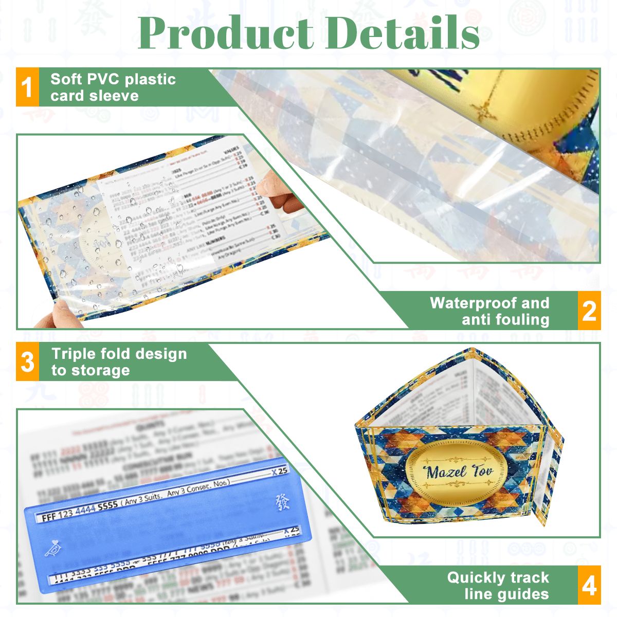 Mazel Tov Jewish Gold Gilded 4 Mahjong Card Holder with Line Finder - Splash of Color Co.