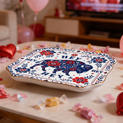 Hey Hey Hey Buffalo Football Fan Scalloped Ceramic Mahjong Dice Tray