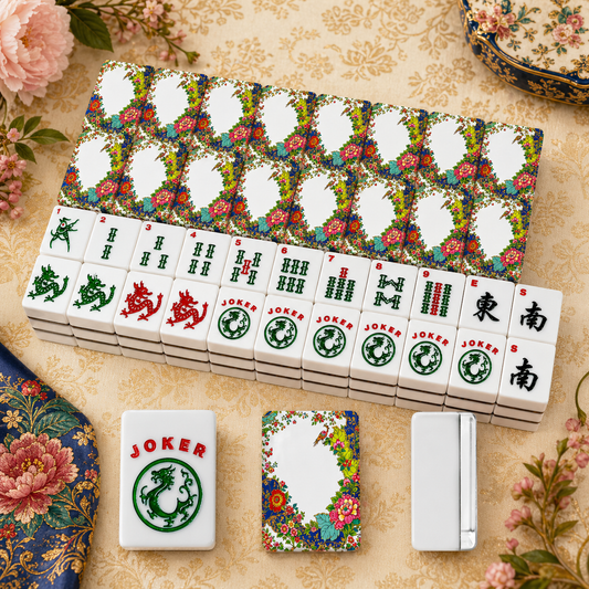 Tobacco Leaf Floral Chinoiserie American Mahjong Tiles And Carry Case - Splash of Color Co.
