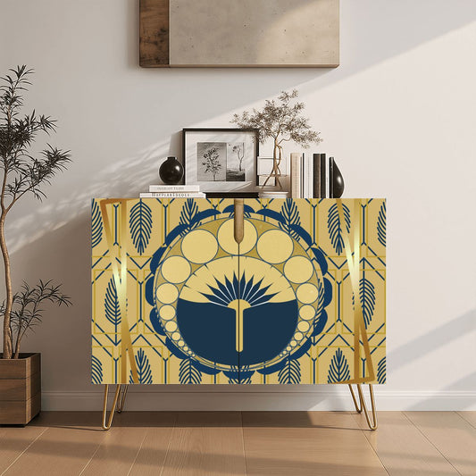 Palm Royale' Art Deco Modern Gold Royal Blue Wooden Storage Cabinet - Splash of Color Co.