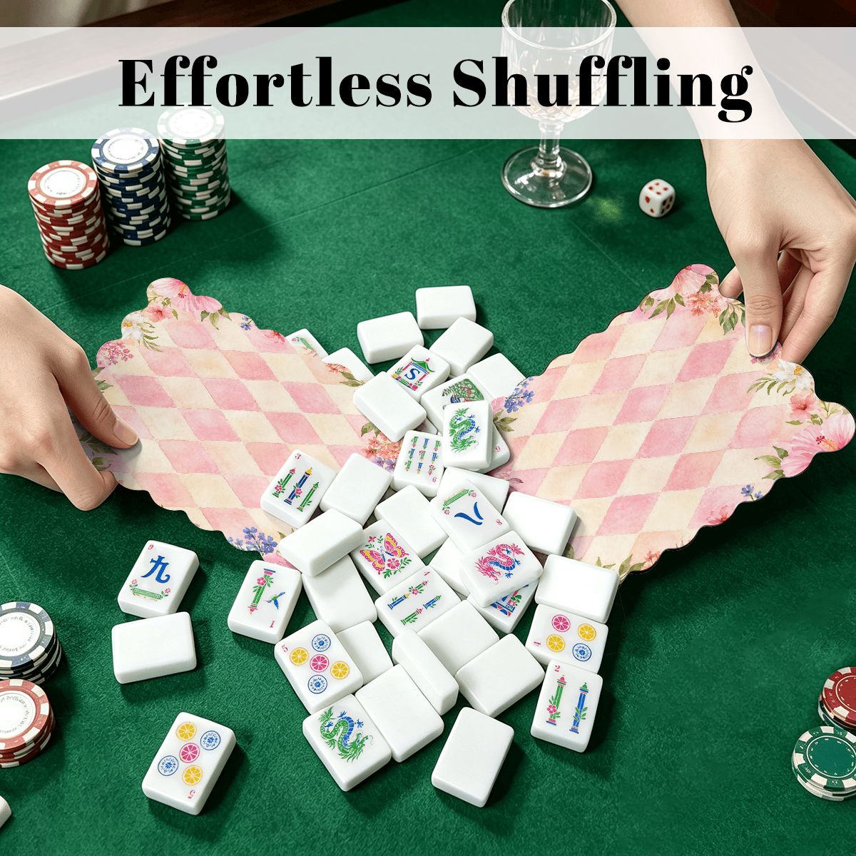 Pink Harlequin Romance Scalloped Mahjong Shuffler Cards Set of 4 - Splash Of Mahj And Color Co.