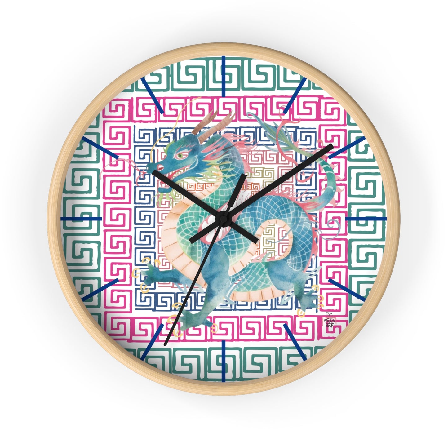 Dragon Motif Wall Clock — Colorful Asian - Inspired Geometric Design - Splash of Color Co.