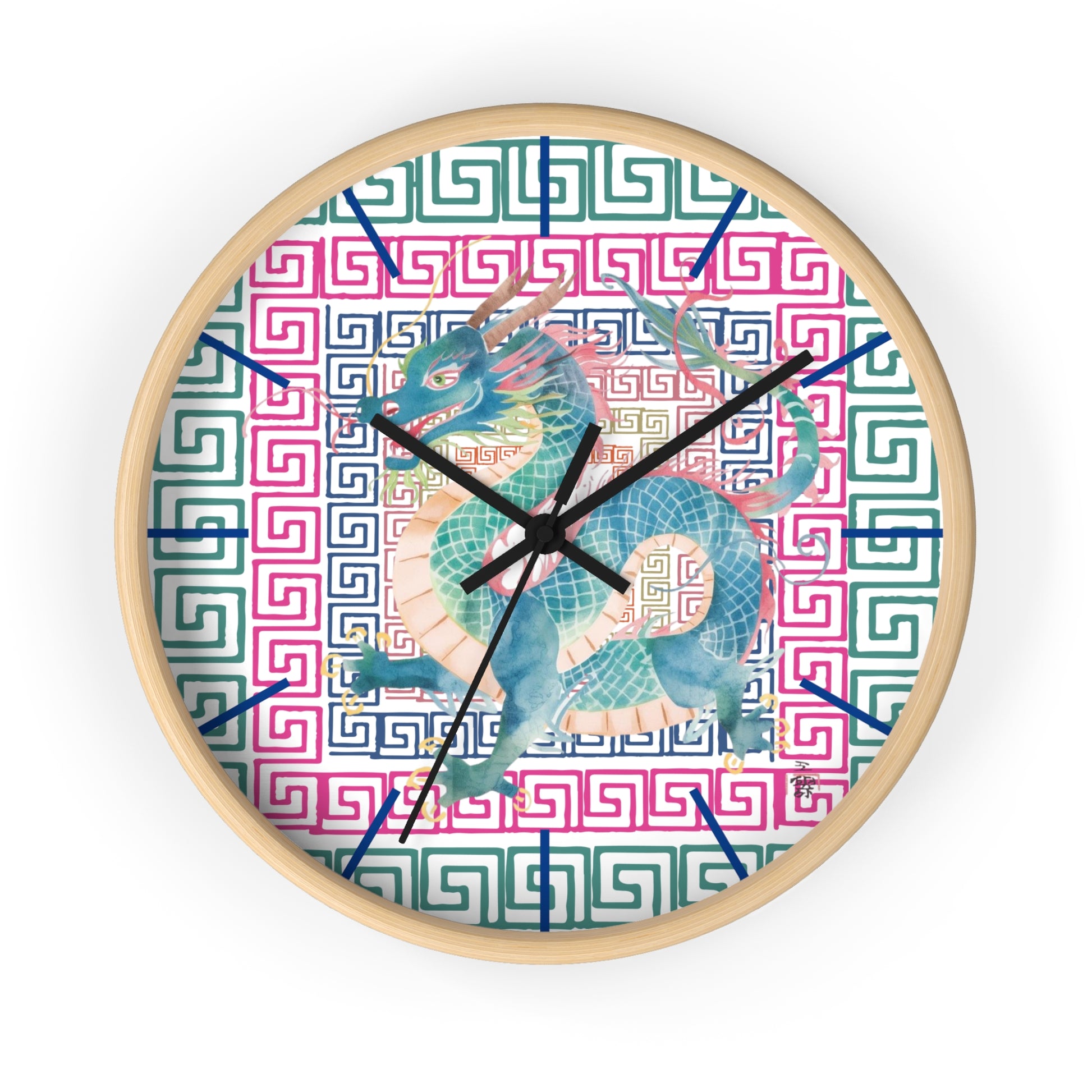 Dragon Motif Wall Clock — Colorful Asian - Inspired Geometric Design - Splash of Color Co.
