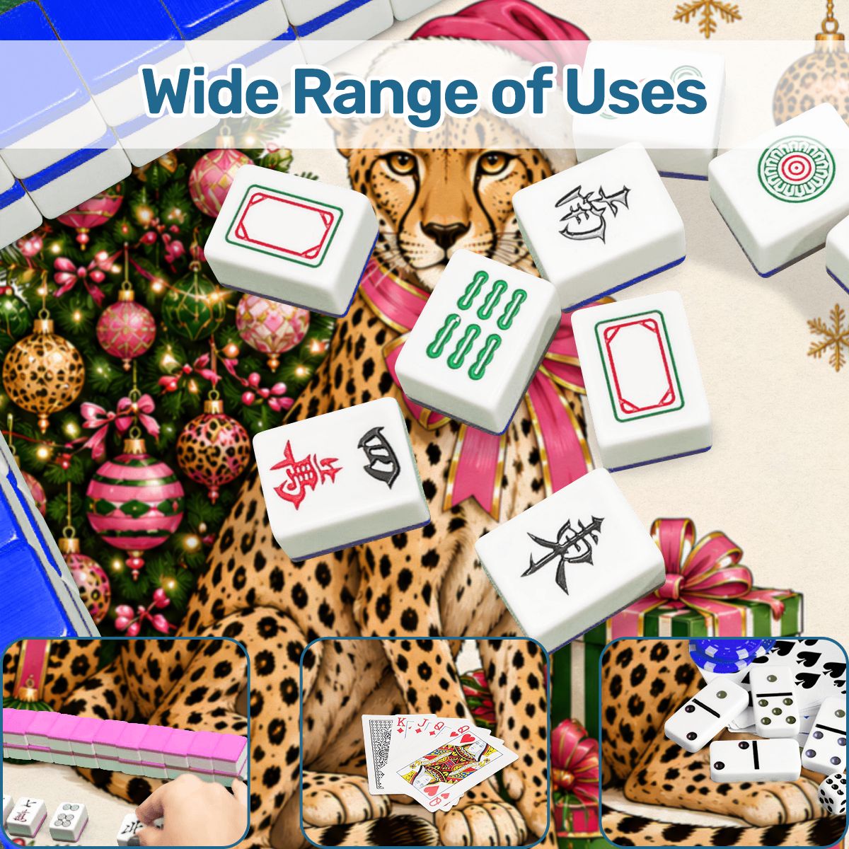 Leopard Luxe Holiday Collection Holiday Christmas Mahjong Mat - Splash Of Mahj And Color Co.