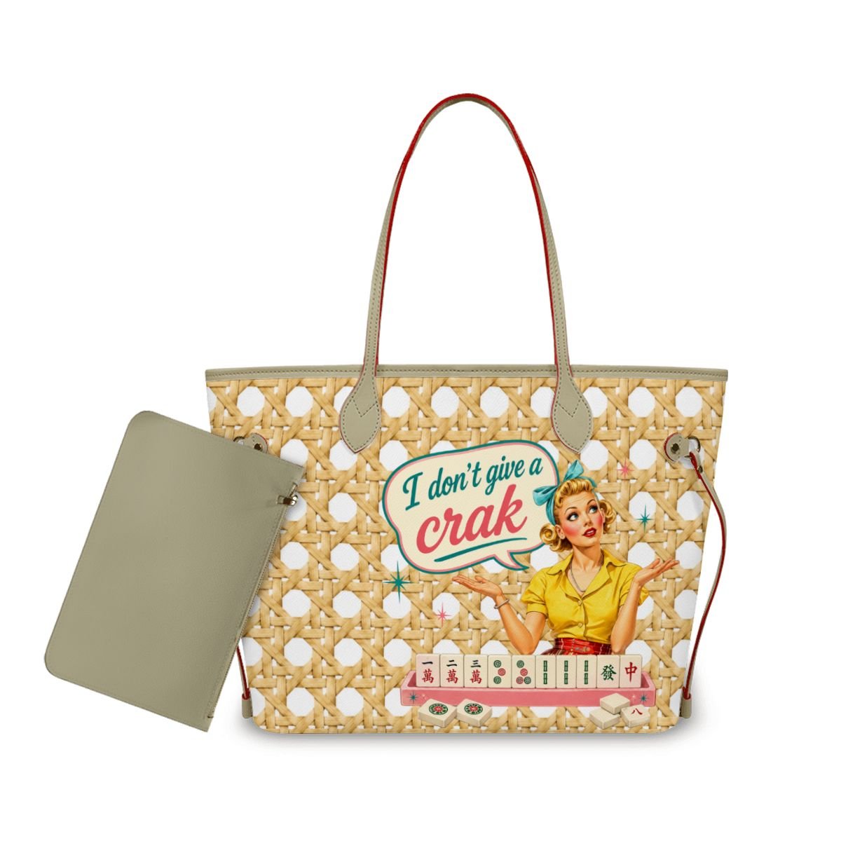 Mahjong Tote Bag, Cane Designed Funny I Don't Give A Crak - Splash Of Mahj And Color Co.