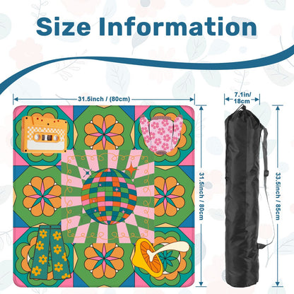 Disco Fever, Nostalgic 70s Green Orange Floral Mahjong Mat