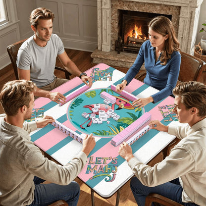 Let's Mahj, Tropical Flamingo Pink, White And Aqua Mahjong Mat - Splash of Color Co.