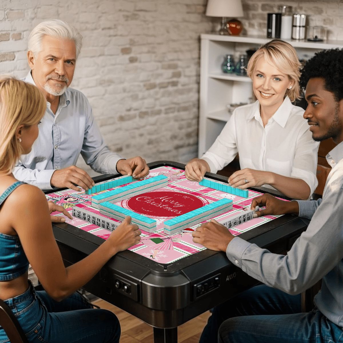 Very Merry Nostalgic Pinkmas Mahjong Mat - Splash Of Mahj And Color Co.