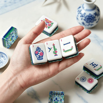Garden Bell Blue Chinoiserie Chic American Mahjong Tiles And Carry Case