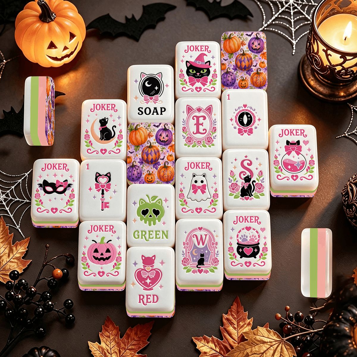 Pumpkins Brew And Witch's Layered Halloween Mahjong Tiles And Carry Case - Splash Of Mahj And Color Co.
