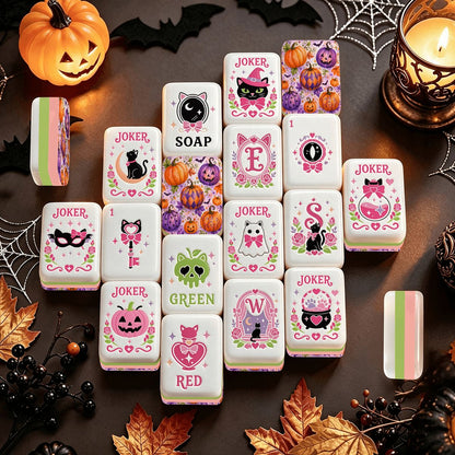 Pumpkins Brew And Witch's Layered Halloween Mahjong Tiles And Carry Case - Splash Of Mahj And Color Co.