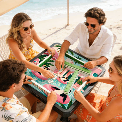 Penguins Poolside At The Palm Mini Travel Mahjong Mat - Splash Of Mahj And Color Co.