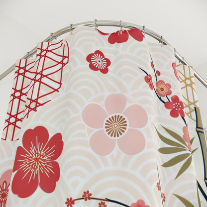 Elegant Asian Zen Cherry Blossom Garden Floral Shower Curtain