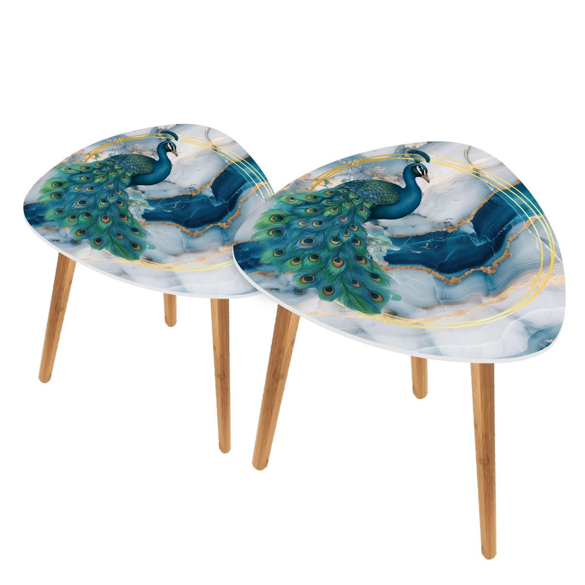 Elegant Peacock Blue Lagoon Modern Nesting Tables Set of 2 - Splash of Color Co.