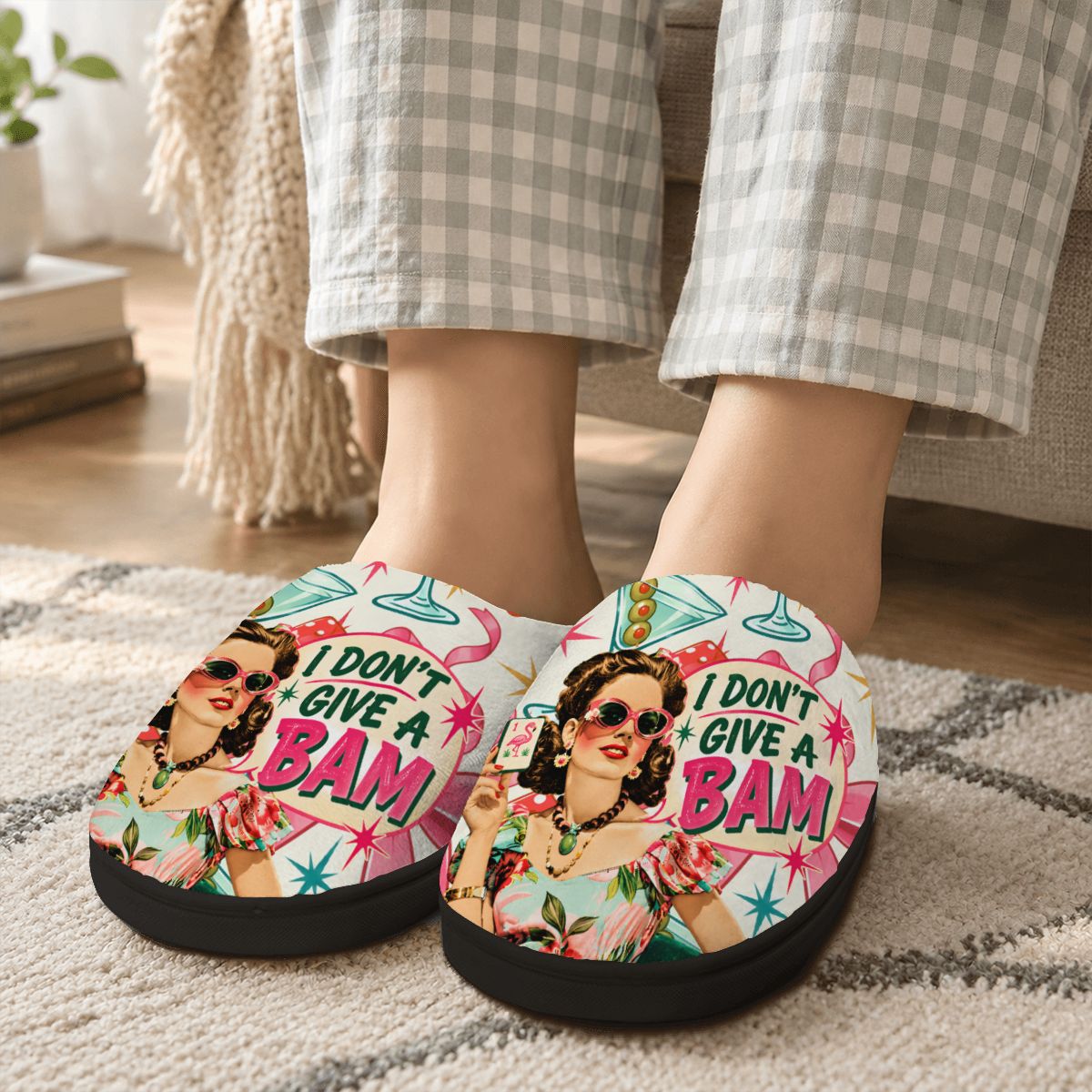 Funny Mahjong, I Don't Give A Bam Plush House Slippers