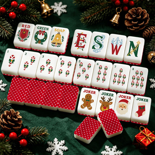 Red And White Polka Dot Christmas Classic Traditional Mahjong Tiles And Carry Case - Splash Of Mahj And Color Co.